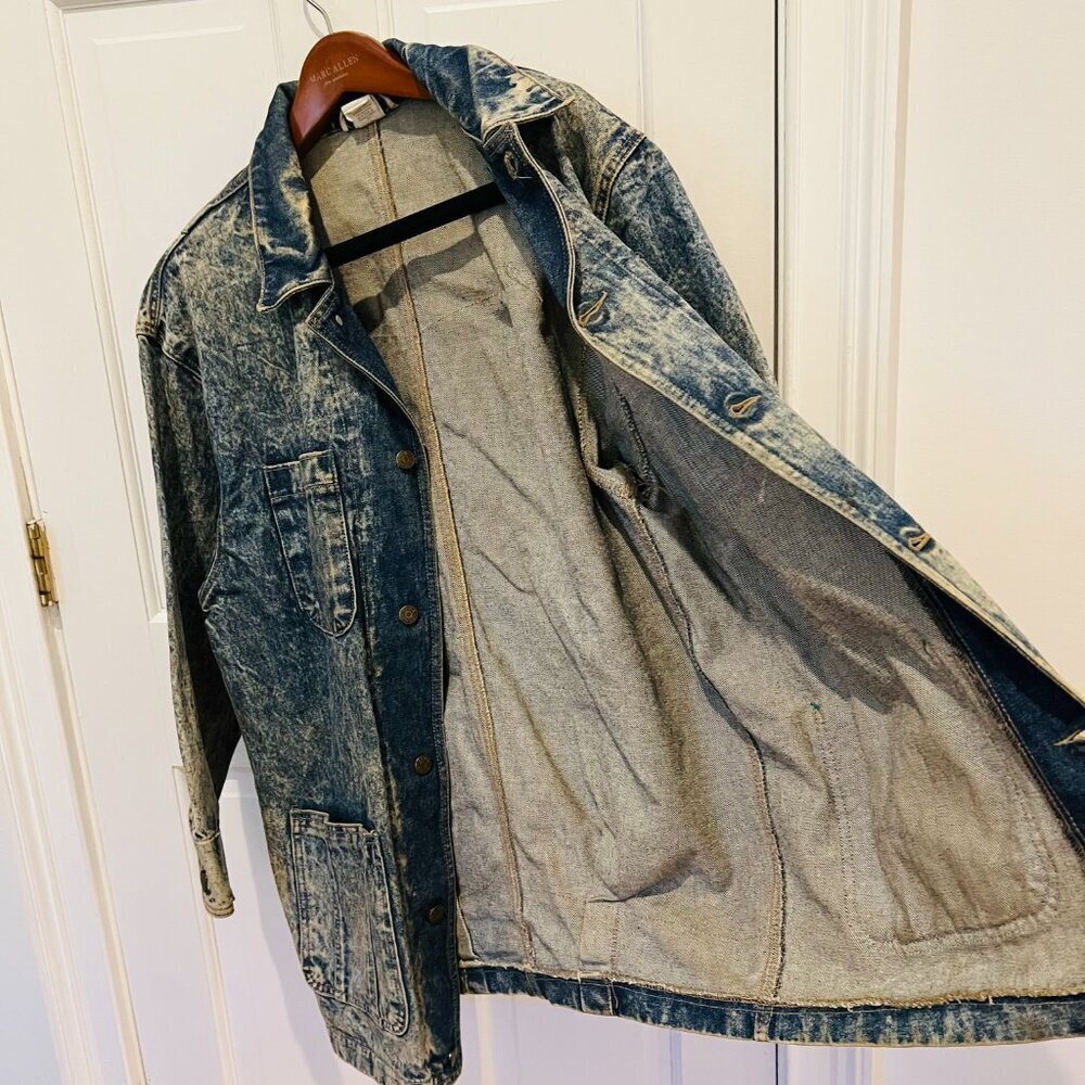 Vintage 80s 90s Denim Jean Jacket Womens Oversize Medium Chore Acid wash - Picture 3 of 16